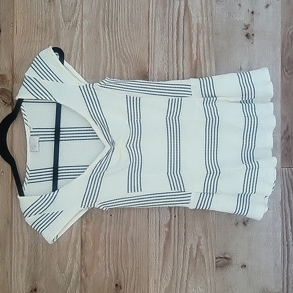 Anthropologie Postmark XSmall Winter White and Black Striped Peplum Top - Picture 1 of 5